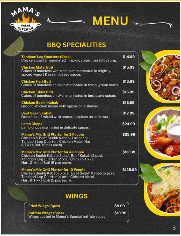 MAMAS HALAL KITCHEN MENU