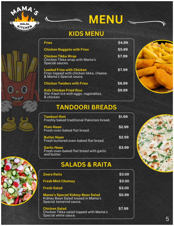 MAMAS HALAL KITCHEN MENU